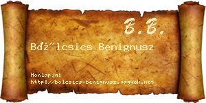 Bölcsics Benignusz névjegykártya